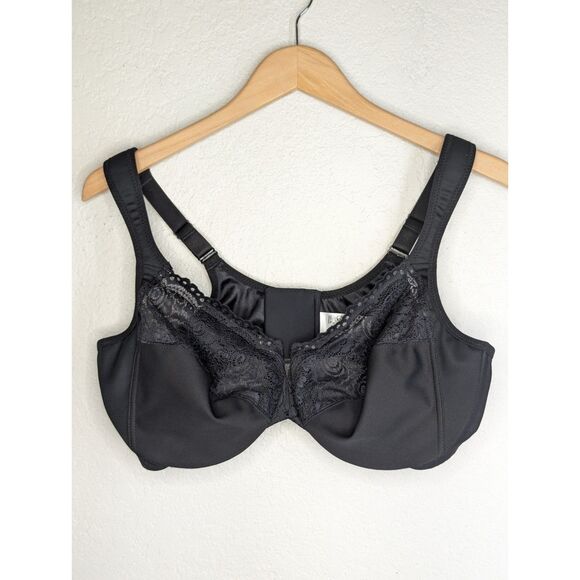 Plus Size Glamorise Full-Figure Wonderwire Back Close Bra 1240 Black with Lace - Picture 3 of 12